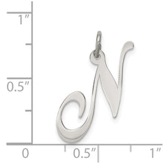 Sterling Silver Rhodium-plated Fancy Script Letter N Initial Charm - 3