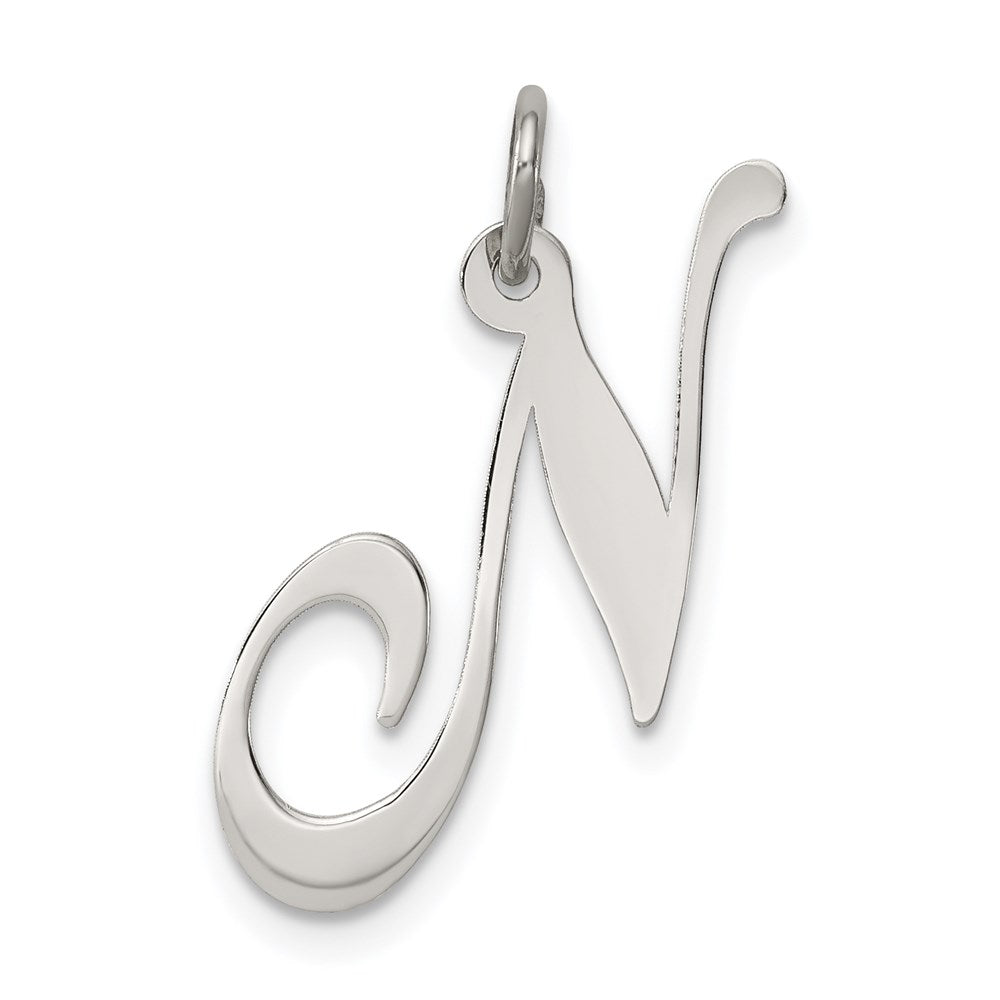 Sterling Silver Rhodium-plated Fancy Script Letter N Initial Charm - 3