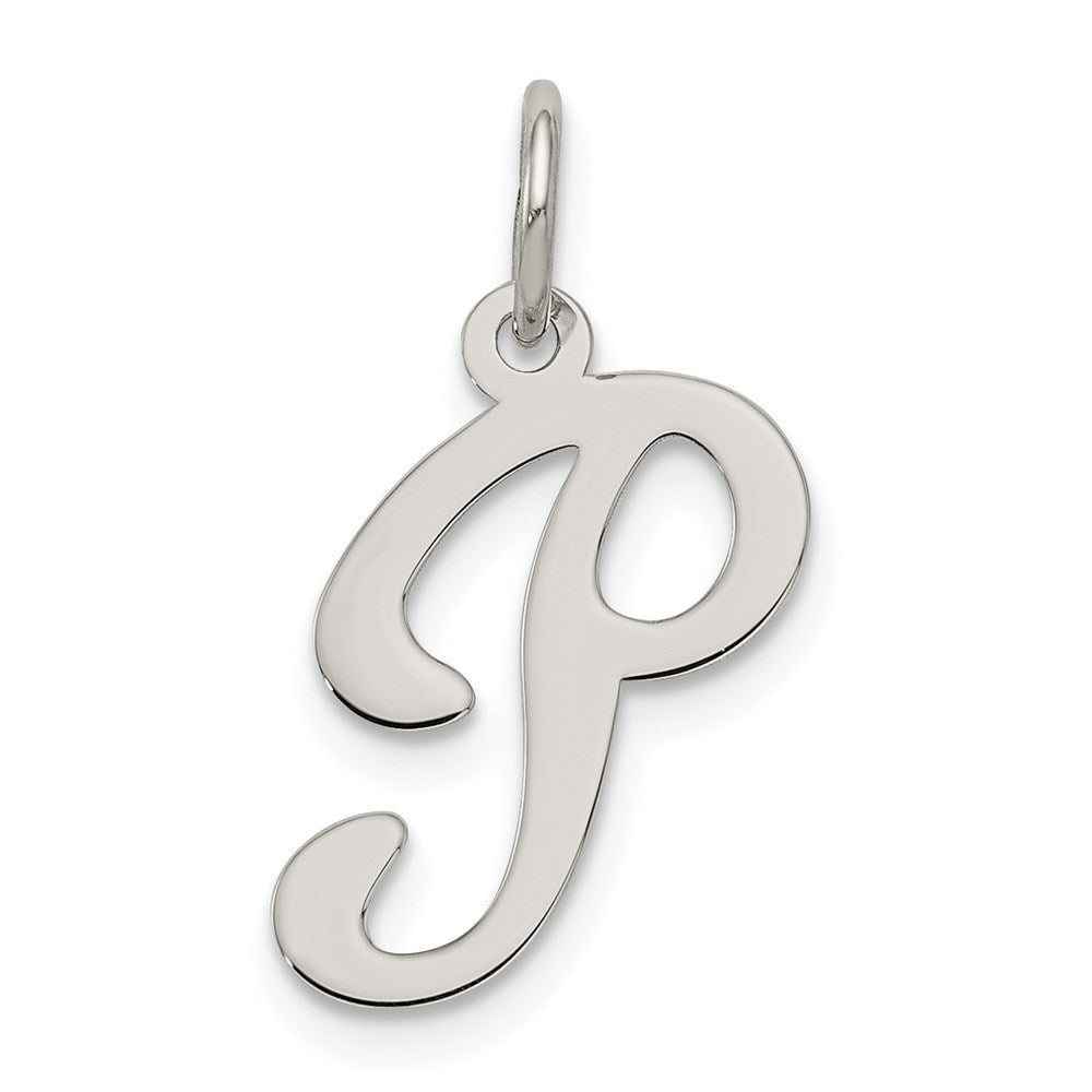 Sterling Silver Rhodium-plated Fancy Script Letter P Initial Charm - 3