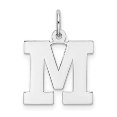 Sterling Silver Rhodium-plated Block Letter M Initial Charm - 2
