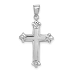 Sterling Silver Rhodium-plated Fleur-de-lis Cross Pendant - 2