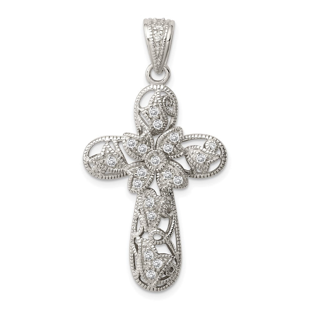 Sterling Silver Rhodium-plated CZ Cross Pendant - 19