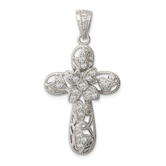 Sterling Silver Rhodium-plated CZ Cross Pendant - 19