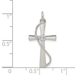 Sterling Silver Rhodium-plated CZ Cross Pendant - 3