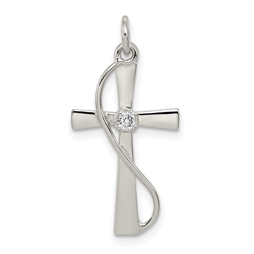 Sterling Silver Rhodium-plated CZ Cross Pendant - 3