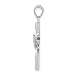 Sterling Silver Rhodium-platedPeridot Heart Cross Pendant