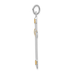 Sterling Silver Platinum-plated & 18k Gold-plated Rope Cross Pendant