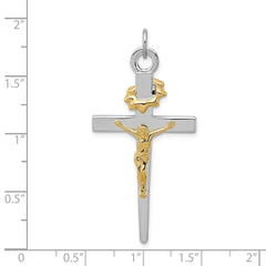 Sterling Silver Platinum-plated & 18k Gold-plated Crucifix Pendant - 3