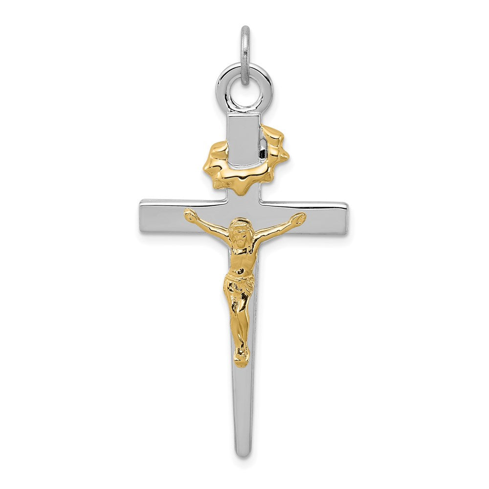 Sterling Silver Platinum-plated & 18k Gold-plated Crucifix Pendant - 3