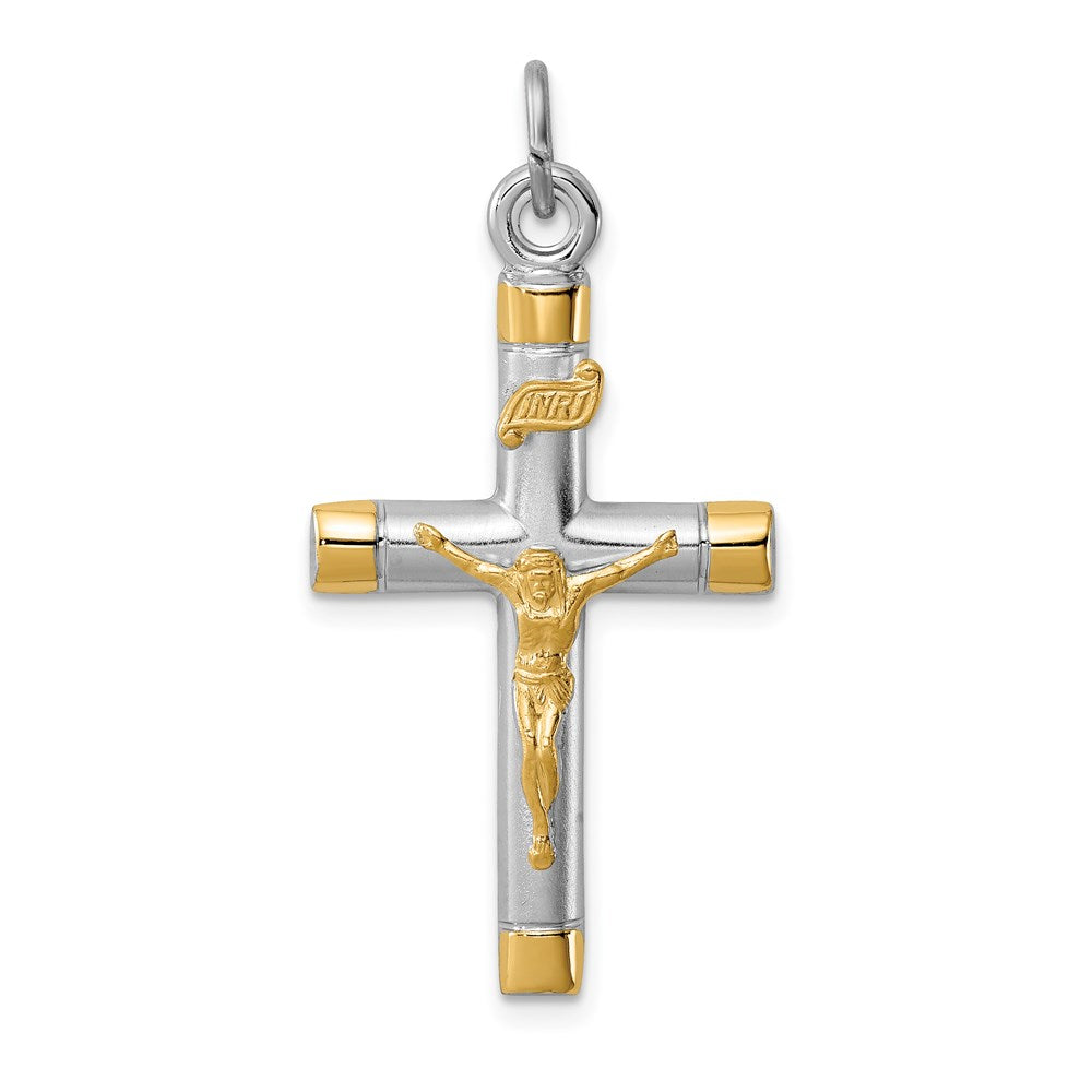 Sterling Silver Platinum-plated & 18k Gold-plated Crucifix Pendant - 4