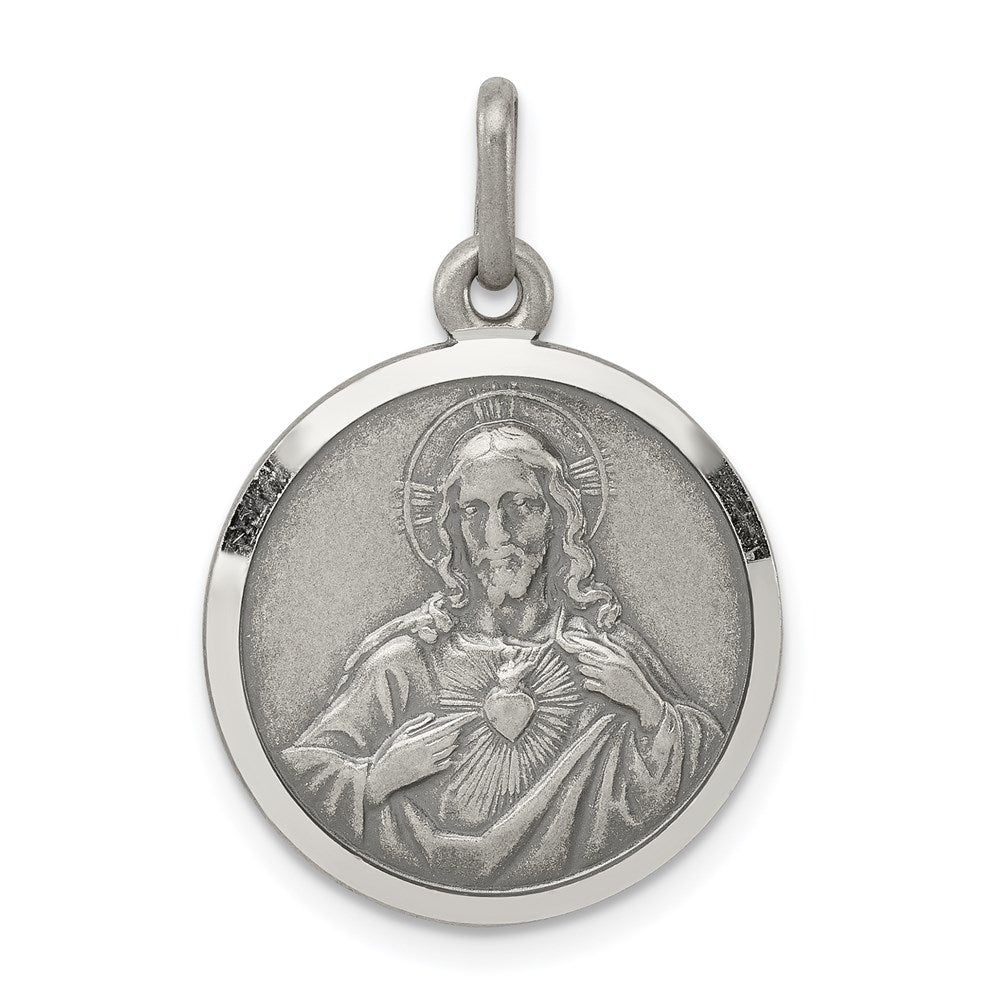 Sterling Silver Antiqued Sacred Heart of Jesus Medal - 6