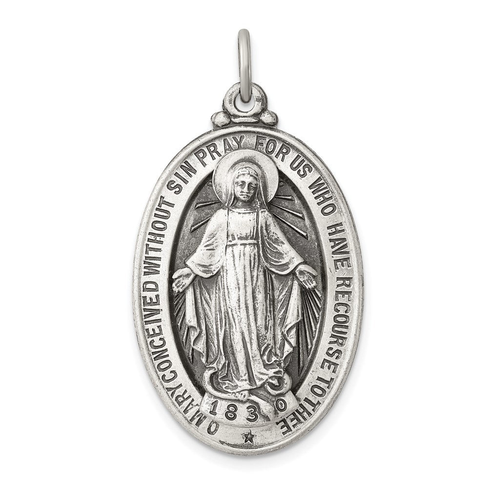 Sterling Silver Antiqued Miraculous Medal - 28