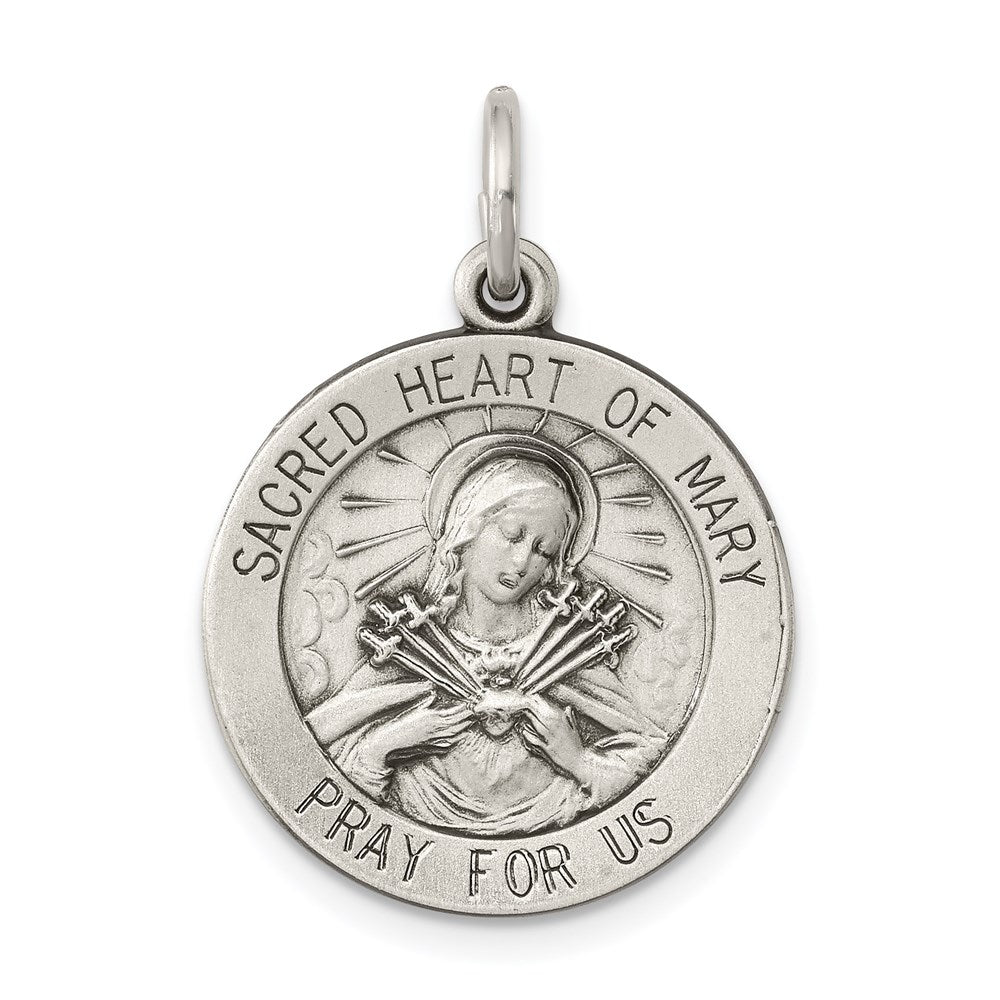 Sterling Silver Antiqued Sacred Heart of Mary Medal - 2