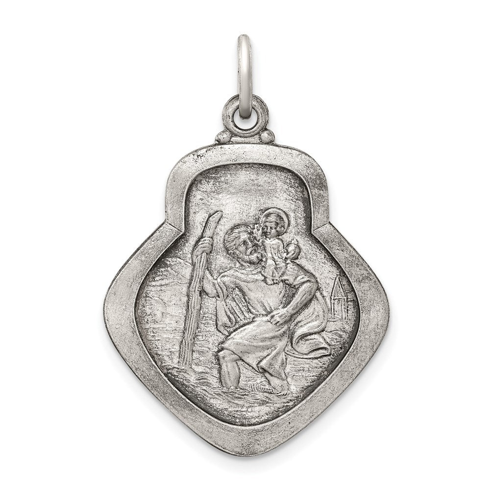 Sterling Silver Antiqued Saint Christopher Medal - 5