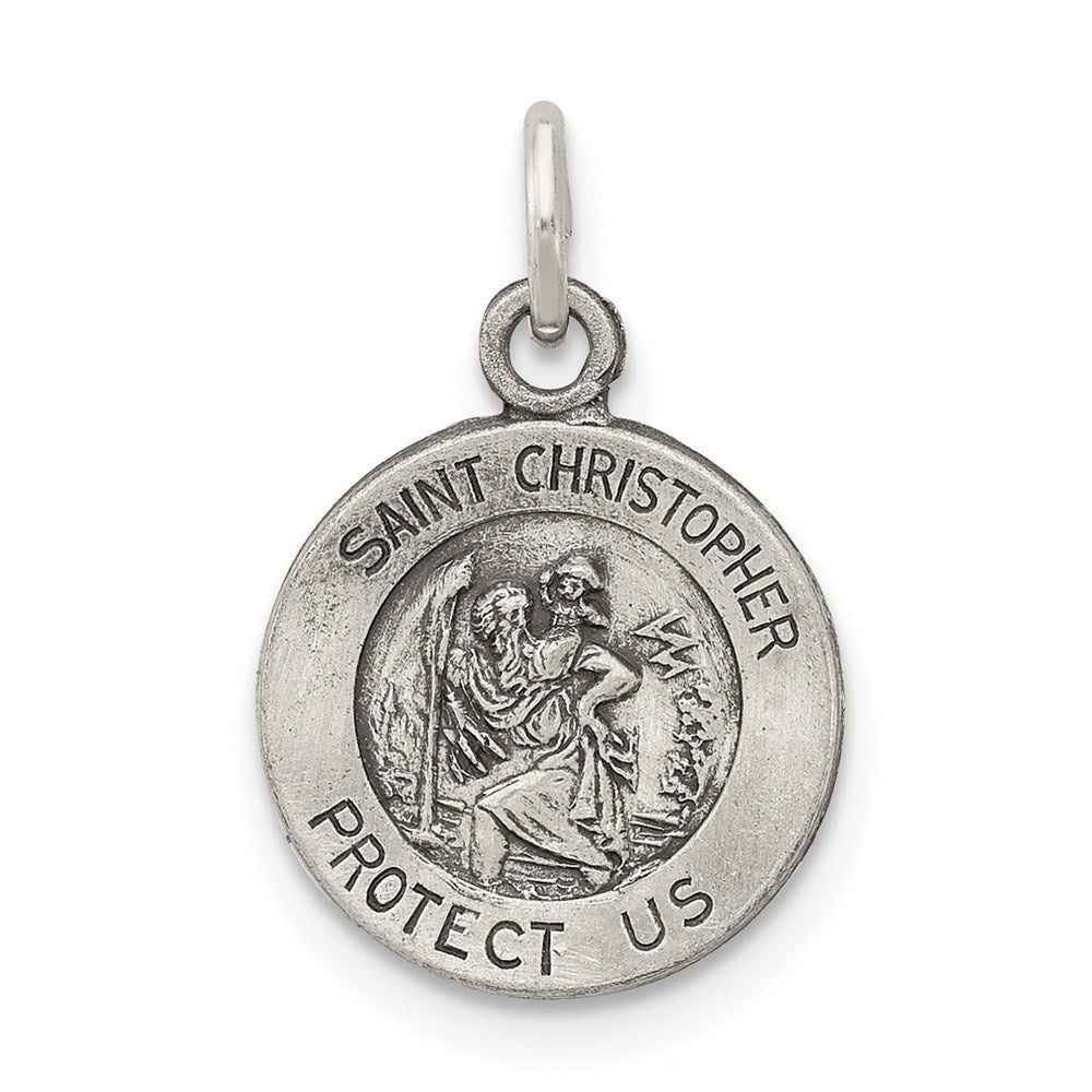Sterling Silver Antiqued Saint Christopher Medal - 6