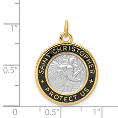 Sterling Silver Platinum-plated & 18k plated Epoxy St. Christopher Charm