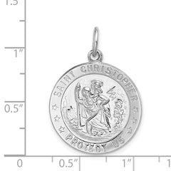 Sterling Silver Rhodium-plated Saint Christopher Medal - 12