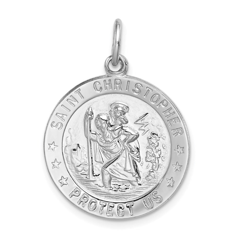 Sterling Silver Rhodium-plated Saint Christopher Medal - 12