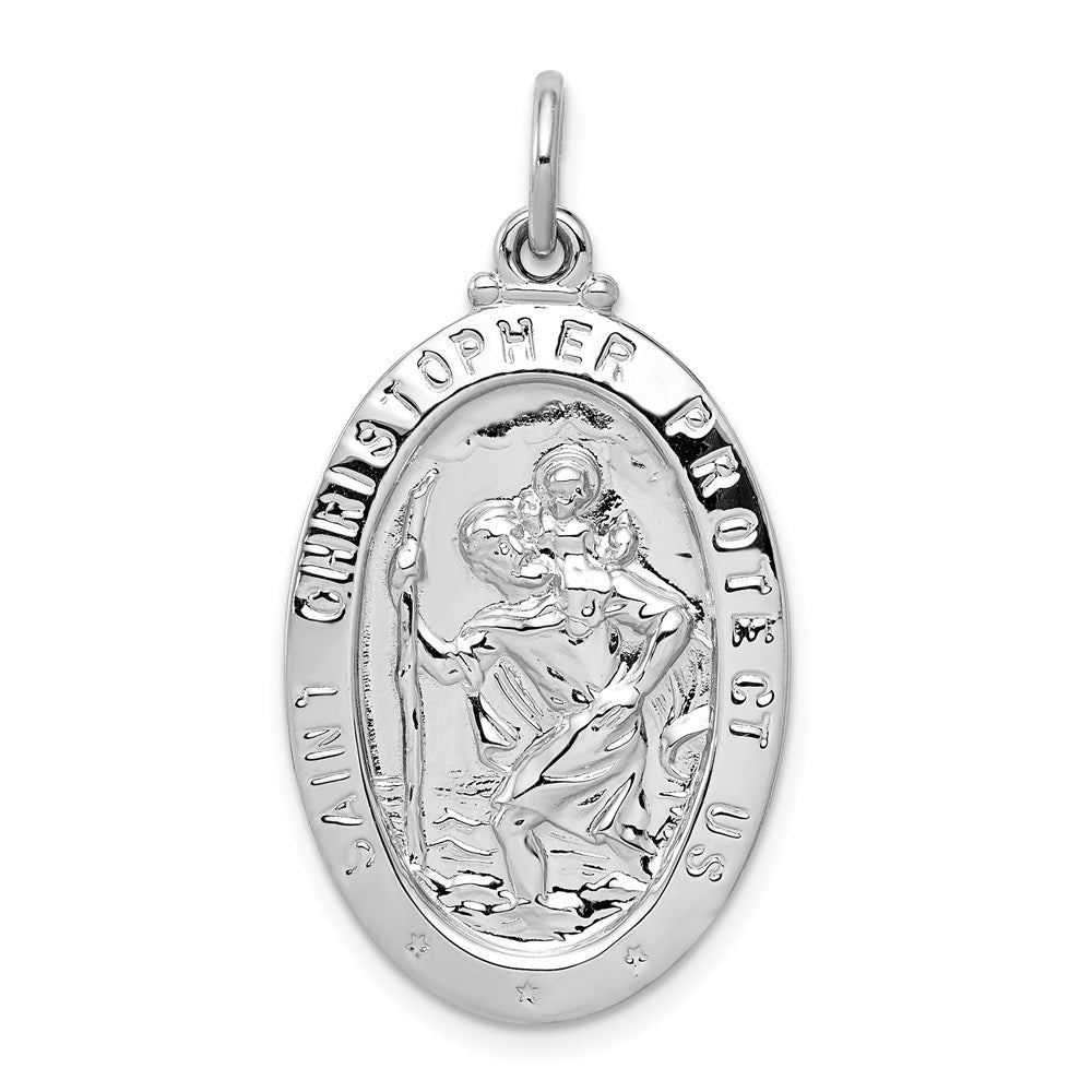 Sterling Silver Rhodium-plated Saint Christopher Medal - 7