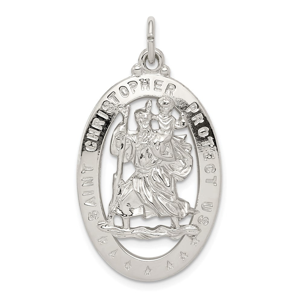 Sterling Silver Rhodium-plated Saint Christopher Medal - 15