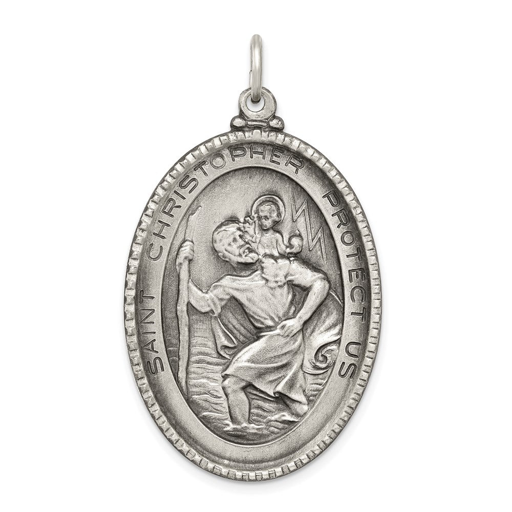 Sterling Silver Antiqued Saint Christopher Medal - 2