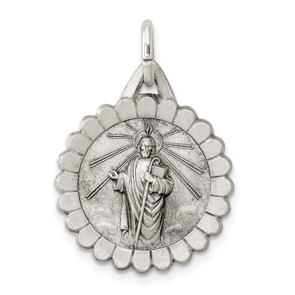 Sterling Silver Antiqued Saint Jude Thaddeus Medal - 3