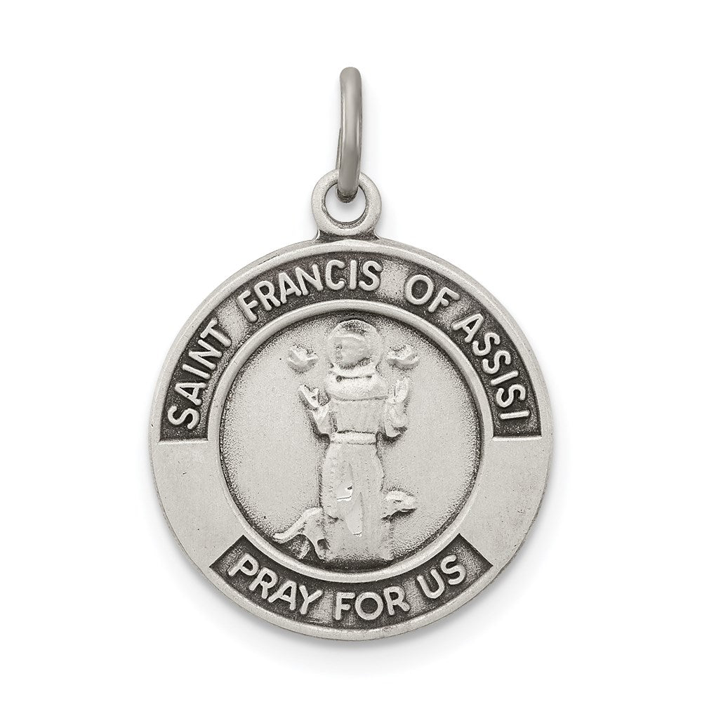 Sterling Silver Antiqued Saint Francis of Assisi Medal - 3