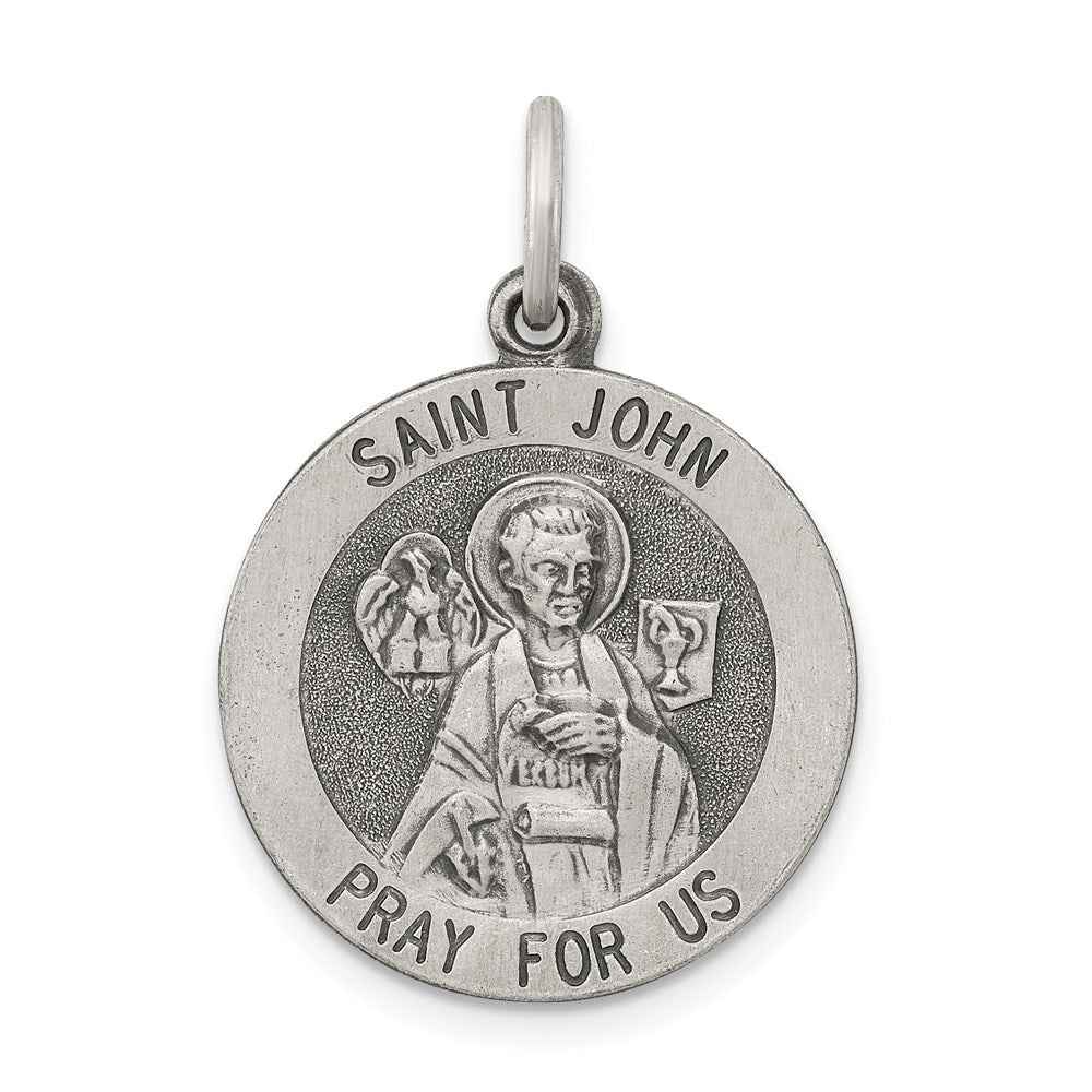 Sterling Silver Antiqued Saint John Medal - 2