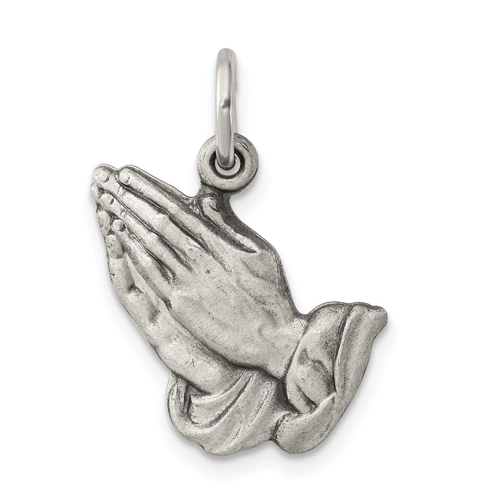 Sterling Silver Antiqued Praying Hands Charm - 3