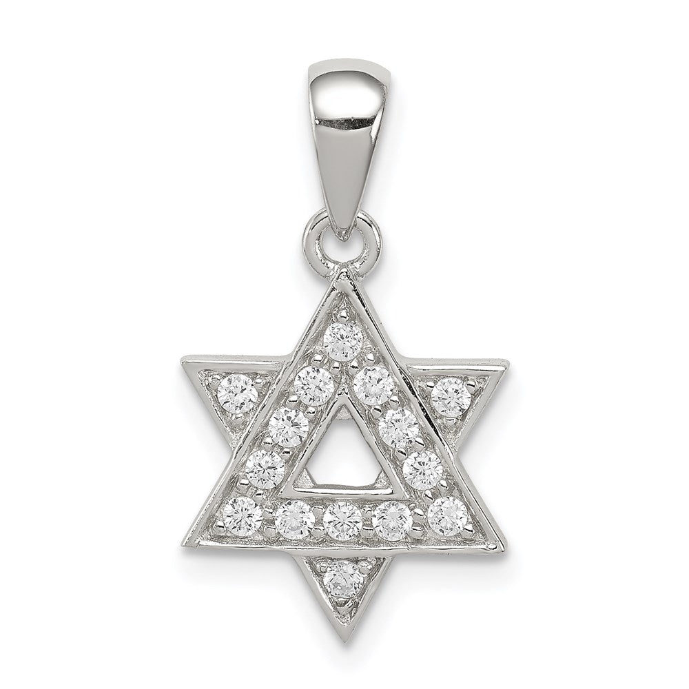 Sterling Silver Rhodium-plated CZ Star of David Pendant - 3