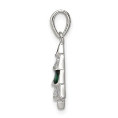Sterling Silver Rhodium-plated CZ and Enameled Christmas Tree Pendant