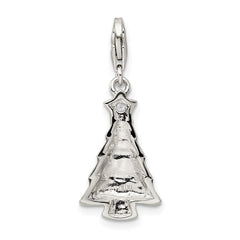 Sterling Silver RH-plated CZ & Enameled Christmas Tree Charm
