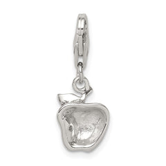 Sterling Silver Rhodium-plated CZ and Red Enameled Apple Charm