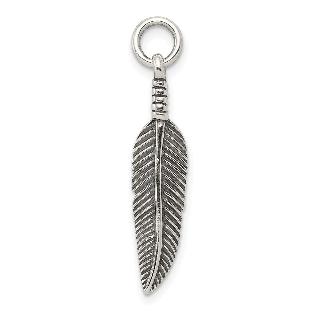 Sterling Silver Antiqued Feather Charm - 2