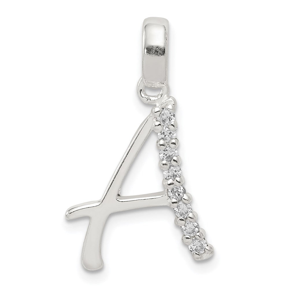 Sterling Silver CZ Letter A Initial Pendant - 2