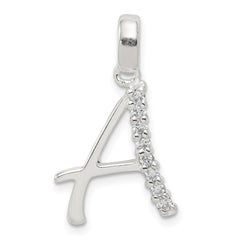 Sterling Silver CZ Letter A Initial Pendant - 2