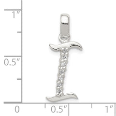 Sterling Silver CZ Letter I Initial Pendant - 2