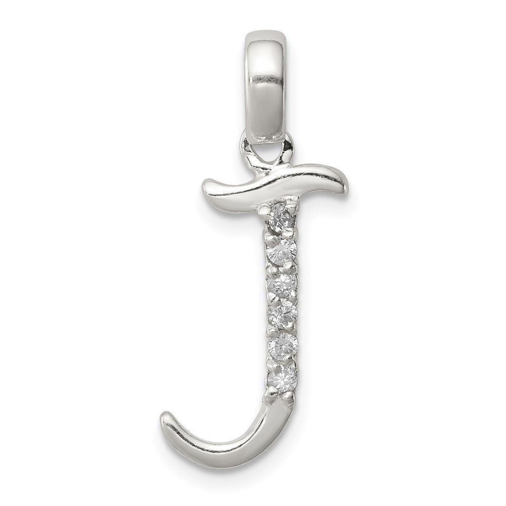 Sterling Silver CZ Letter J Initial Pendant - 2