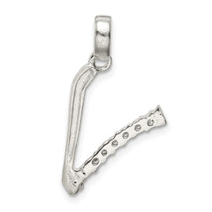 Sterling Silver CZ Letter V Initial Pendant - 2