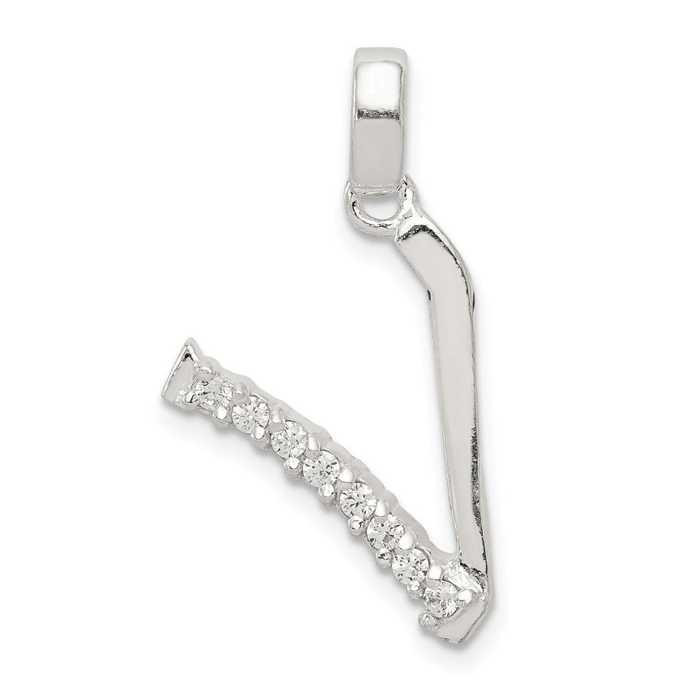 Sterling Silver CZ Letter V Initial Pendant - 2