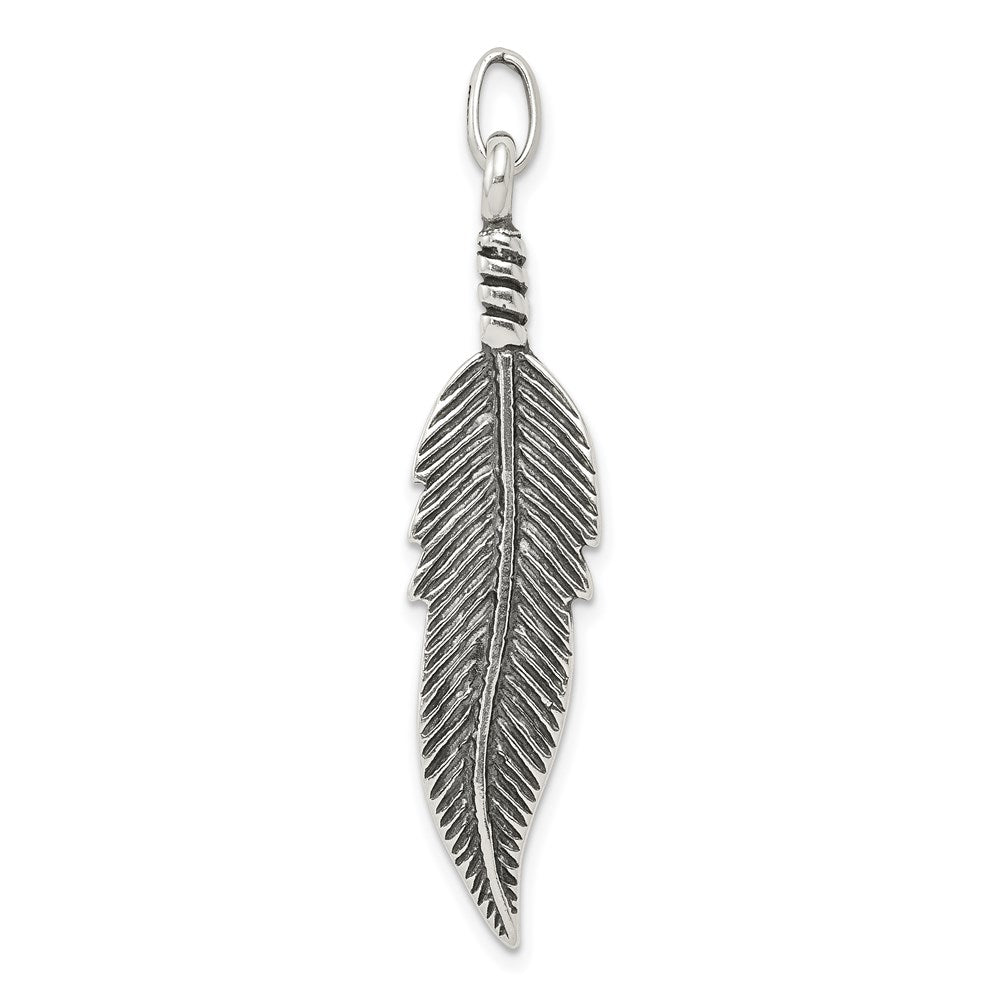 Sterling Silver Antiqued Feather Pendant - 2