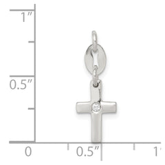 Sterling Silver & CZ Polished Cross Charm