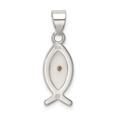 Sterling Silver Rhod-pltd Enameled Mustard Seed Ichthus Fish Pendant