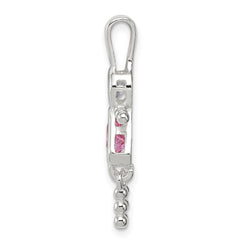 Sterling Silver Rhodium-plated CZ & October Pink CZ Girl Pendant