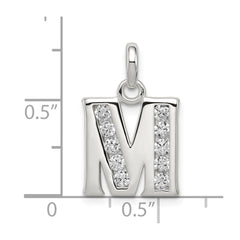 Sterling Silver White CZ Letter M Initial Pendant