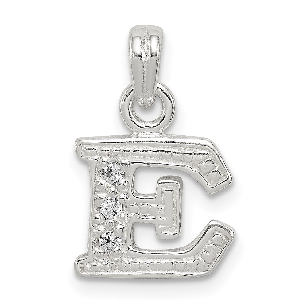 Sterling Silver CZ Letter E Initial Pendant - 2