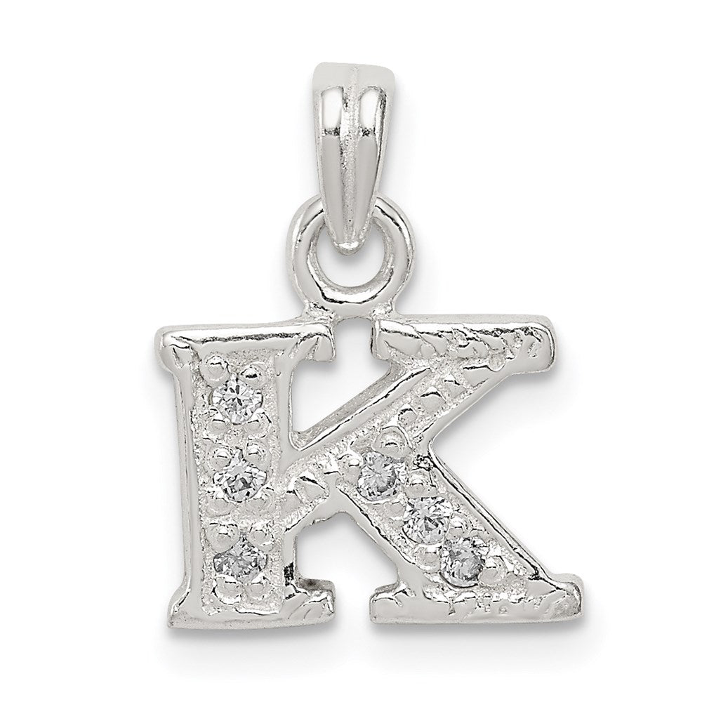 Sterling Silver CZ Letter K Initial Pendant - 2