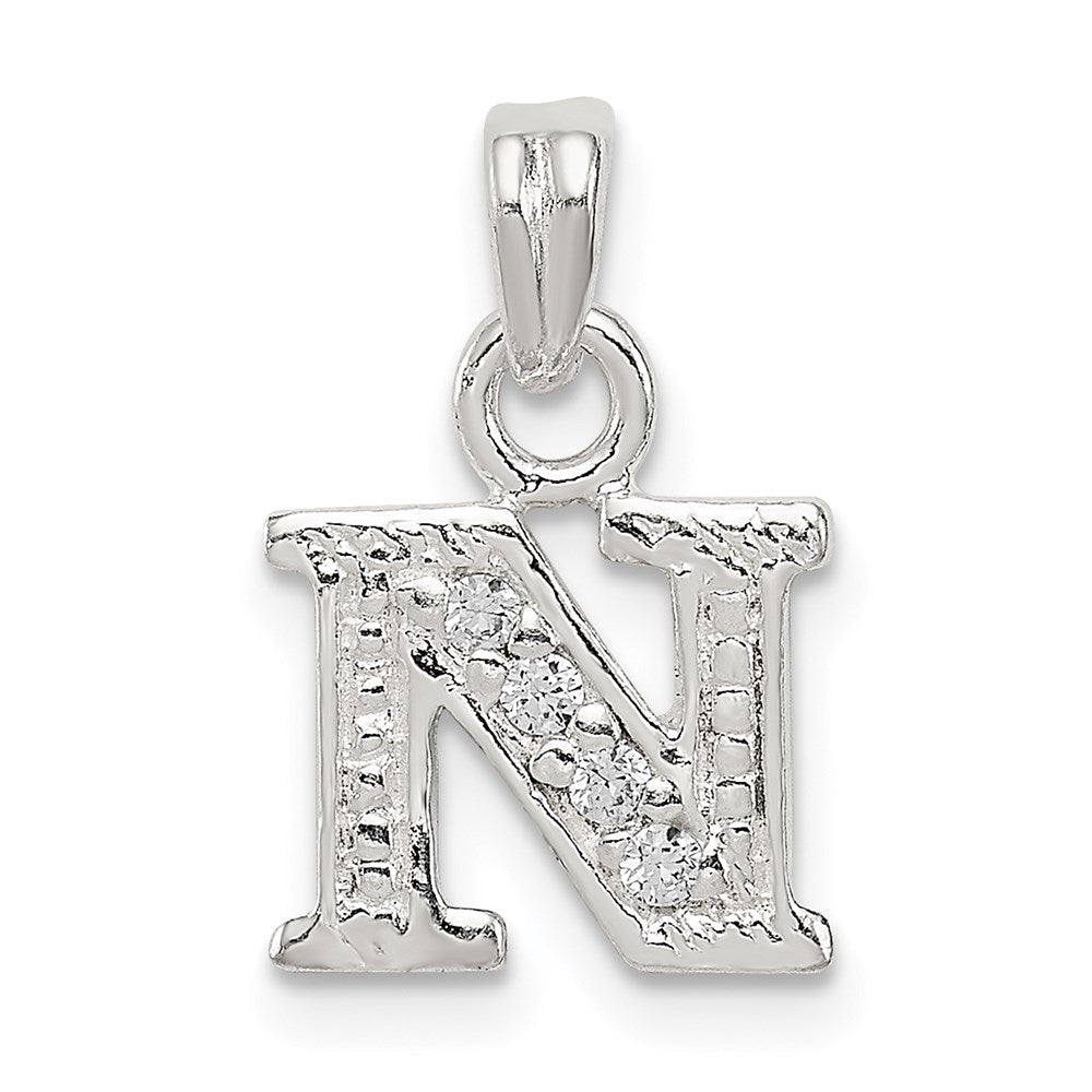 Sterling Silver CZ Letter N Initial Pendant - 2