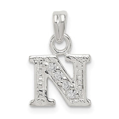 Sterling Silver CZ Letter N Initial Pendant - 2