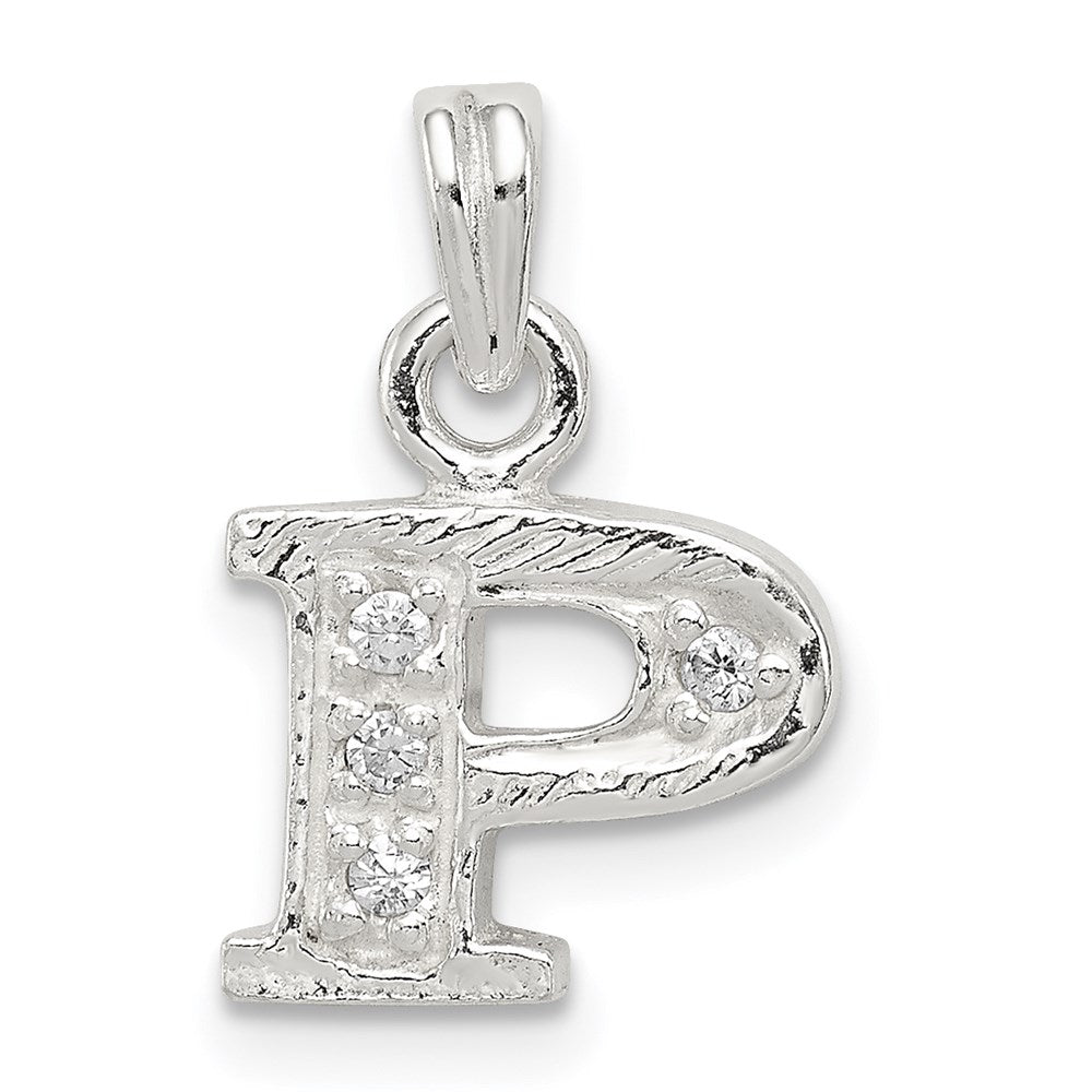 Sterling Silver CZ Letter P Initial Pendant - 2